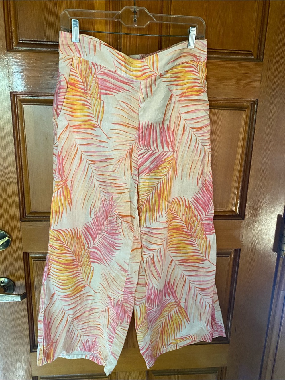 Tahari Tropical Leaf Wide-Leg Pants in Pink, Yellow & Cream